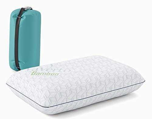 Vaverto Travel and Camping Pillow - Compressible Medium Firm Memory Foam, Breathable Bamboo Cover, Machine Washable, Ideal for Backpacking, Airplane, Car Travel