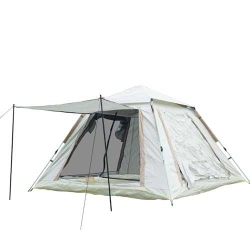 Green Lion Ultimate Camping Tent with 1-Minute Automatic Setup, 5/6 Person, UV Protection, Wind-Resistant, Portable for Camping, Hiking, Beach with Pre-Attached Poles, Air Vent, & Carry Bag - Beige