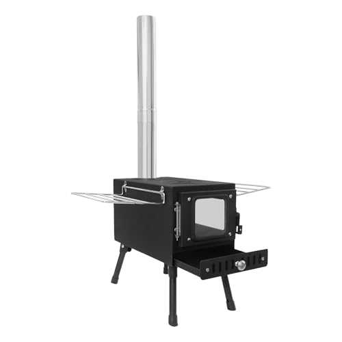 KiwiHood Portable Tent Stove Carbon Steel Outdoor Wood Burner with 5 Chimney Pipes, Folding Multi-functional Tent Wood Stove for Camping, Cooking, and Heating