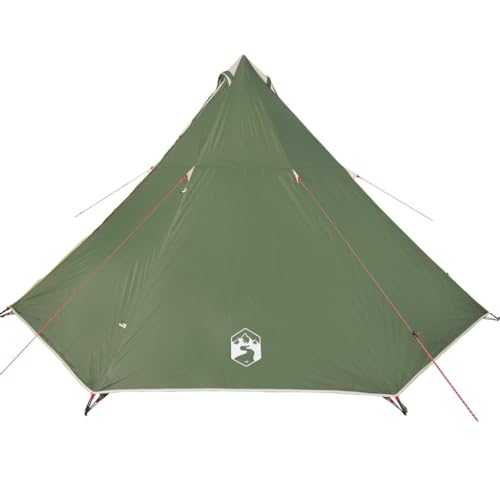 vidaXL Family Tent Tipi - 8-Person, Green, Waterproof, Polyester, PU Coated, 400x400x200 cm, Lightweight w/E-Port & Ventilation