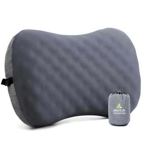 HIKENTURE Inflatable Pillow with Removable Cushion Cover, Camping Pillow, Neck Pillow, Inflatable with Foam, Pillow, Camping Pillow, Travel Pillow, Inflatable Travel Pillow for Outdoor Use, Grey A3