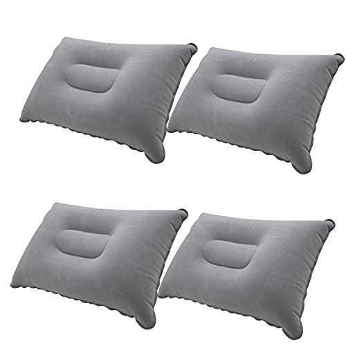 Peixiong 4 Pcs Grey Ultralight Inflatable Pillow Small Squared Flocked Fabric Air Pillow for Hiking,Camping,Traveling,Napping,Desk Rest,Neck &Lumbar Support