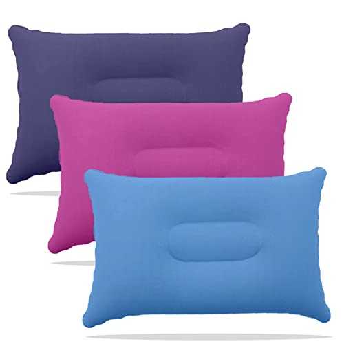 Peixiong 3 PCS Camping Pillows Ultralight Inflatable Pillow Small Squared Flocked Fabric for Hiking,Camping,Traveling,Napping,Desk Rest,Neck &Lumbar Support(Purple,Pink,Blue)