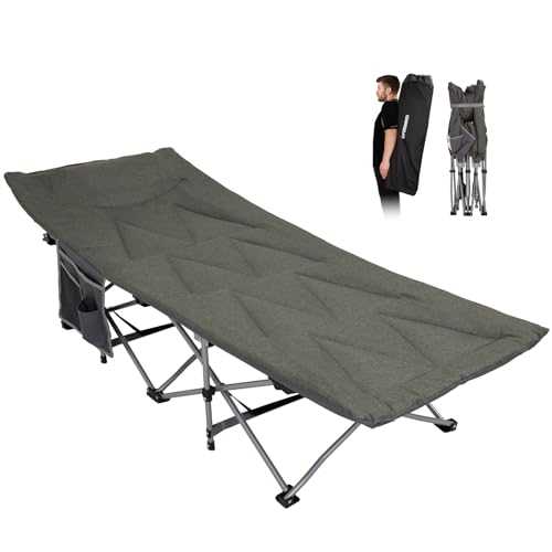 FUNDANGO Camping Beds for Adults with Cushion Comfortable Folding Camp Beds with Mattress Camping Cot Wide Padded Camping Bed Portable Outdoor Sleeping Cot for Travel Fishing Picnic Office Indoor