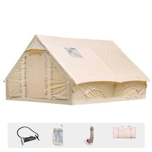 8 Person Inflatable Camping Tent with Pump 4 Season Cabin Tent Waterproof & Easy Setup Large Outdoor Tent for Fishing Hiking Backpacking Mesh Windows & Doors Included