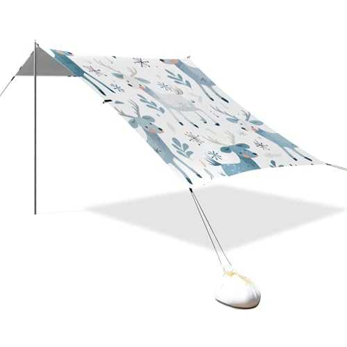 Lovely Elk White Winter Designed UPF50+ Protection Beach Tent & Canopy Lightweight Sun Shelter with Sturdy Poles, Sandbags and Shovel for Backyard and Camping tapete para Playa