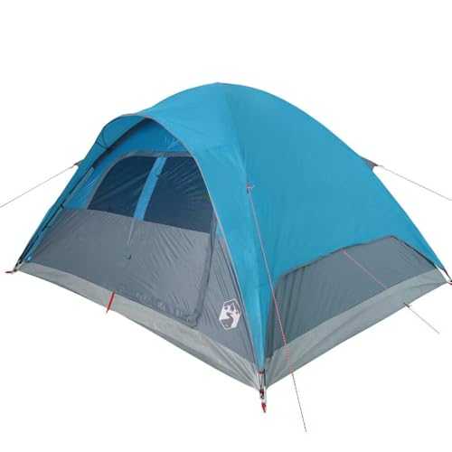 vidaXL 6-Person Family Dome Tent - Blue Waterproof Polyester with PU Coating, Detachable Rainfly, E-port, Mesh Walls, Portable with Carry Bag