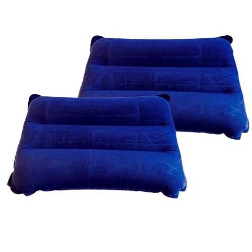 LUPO 2x Inflatable Cushions Pillows Blow up Travel Camping Lightweight Compact - Waterproof Soft Flocked Surface - Easy Inflate and Deflate - 45 x 25cm Blue