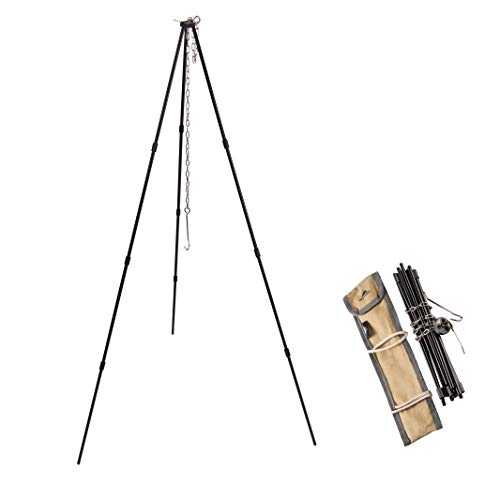 CAMPINGMOON Camping Campfire Tripod with Carrying Bag Portable Lightweight Aluminum 41.3-inch Height Stainless Steel Chain