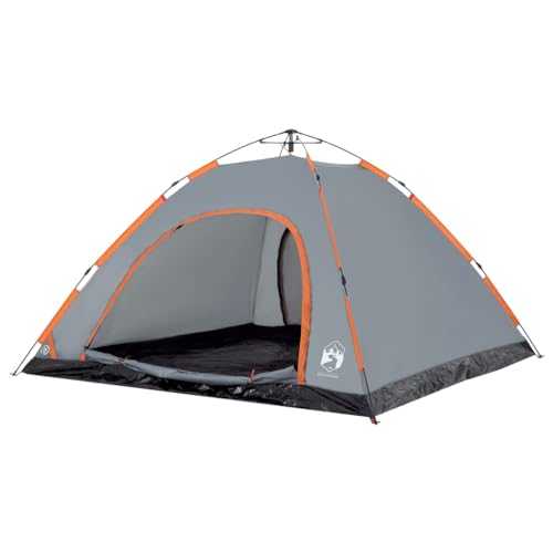 vidaXL 5-6 Person Camping Tent - Grey/Orange, Waterproof Polyester, Quick-Release Setup, E-port, Portable Design with Carry Bag, 300x300x185 cm