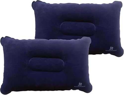 JR QualityProduct 2 Pack Inflatable Camping Pillows – Lightweight Travel Cushions for Fishing, Beach, Inflatable Blow up Pillows for Camping Holidays, Fishing and Travel Comfort. (Blue)