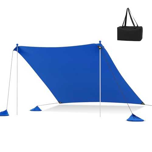 Portable Beach Sun Shelter Tent for 4 8 People with UPF50+ Protection 2 Poles 4 Sandbags Ground Pegs and Carry Bag Ideal for Camping Fishing and Picnics Blue