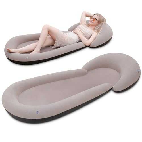 ROUSKY Inflatable Beach Mat, 180 x 75 CM, Flocked Surface, Pillow Surround (Khaki)