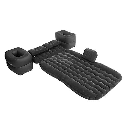 Car Air Mattress, Inflatable Multifunctional Travel Mattress with Flock and PVC Material, Car Mattress Boot with 12 V Air Pump for Travel, Camping, Outdoor (Black)