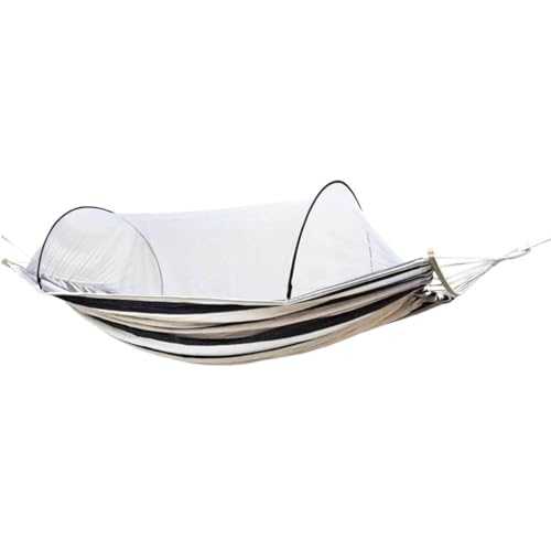 Hammock, Double Hammock with Protective Mesh, Camping Thick Canvas Hanging Bed, Storage Bag/tie Rope,(Black White)
