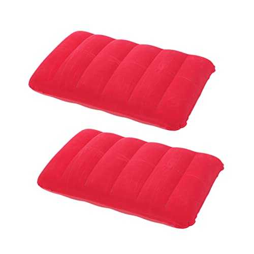 MOTHNUR 2 Pcs Camping Pillow PVC Flocking Inflatable Cushions for Outdoor Travel Nap Relaxation Ergonomic Waist for Comfort Red