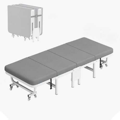 GXXINGIN Portable Folding Bed，Camping Cots,Rollaway Folding Bed with Mattress, Foldable Bed On Wheels for Office Nap Living Room Portable Fold Up Guest Cot with Sturdy Steel Frame, Rollaway Cot Singl
