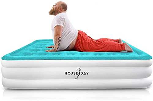 HOUSE DAY Queen Size Air Bed, Inflatable Mattress with Built in Electric Pump, Comfortable Guest Airbed for 3 Mins Self Inflation, Adults Air Mattress Suit for Home or Camping, 203 x 152 x 46cm