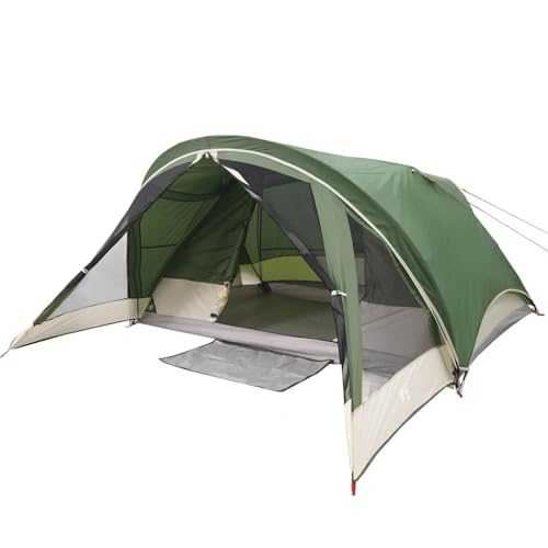 vidaXL Camping Tent Cabin 4-Person - Lightweight, Waterproof Dome Tent with Porch, Detachable Rainfly, E-port, Easy Setup, Green - 275 x 183/303 x 140 cm