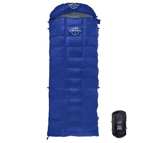 OMVMO 0 20 Degrees F Camping Sleeping Bag for Adults,4 Season Rectangle Down Sleeping Bag for Backpacking Camping Hiking,Used as Blanket Quilt or Cloak,Ultralight Wearable.Goose Down Filling