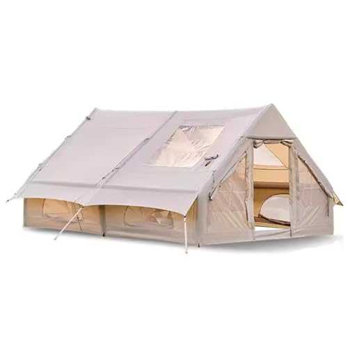 ZCBYBT Air Glamping Tents 12m²Automatic Inflatable Camping Tents, Windproof Blow up Tent with Chimney Window, 4 Seasons Oxford Cabin Tent