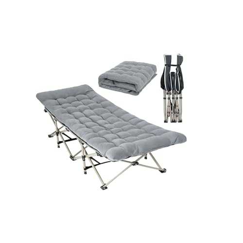 CHENDY Camping Cot with Mattress - Heavy-Duty Foldable Cots for Adults, 1200D Double Layer Oxford Camping Cots for Camping Travel Tent Day Outdoor & Home Guest (176cm*64cm - Grey)