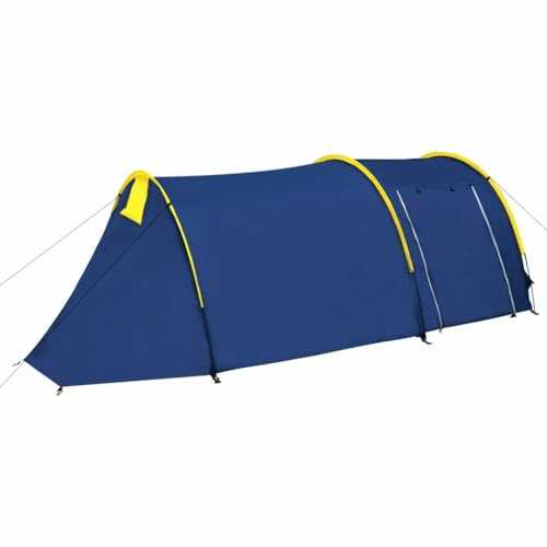 [US Direct] Waterproof Camping Tent for 2-4 People, Tunnel Tent for Camping, Hiking, Travel, Fiberglass Pole, Blue & Yellow