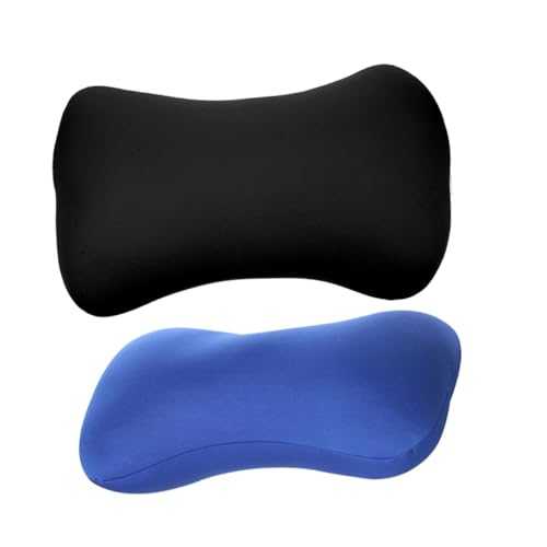 YARNOW 2Pcs Portable Mini Neck Pillow Comfortable Ergonomic Car and Camping Headrest Cushions for Office Chairs Travel and Drivers Lightweight Foam Particle in Black and Blue