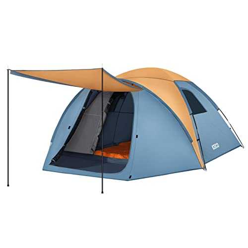 ICECO Dark Room Tents for Camping 4 Person Waterproof 4 Season Dome Tents with Porch,Easy Setup Tent with Removable Rain Fly