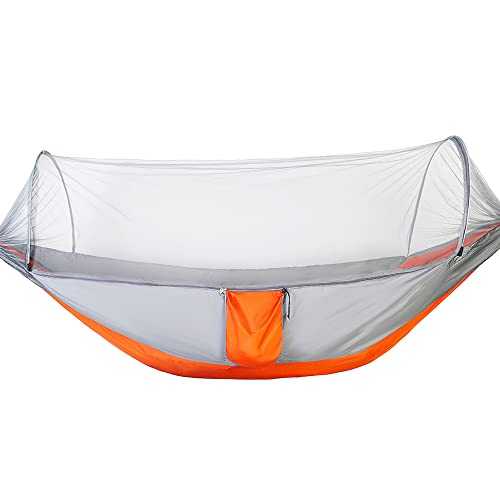 Camping Hammock with Single Double Mosquito Net Ultra-Light Travel Hammock 200kg Load Capacity and Breathable Outdoor Hammock for Camping Hiking Backpacking Outdoor Indoor Garden(Gray-Orange)