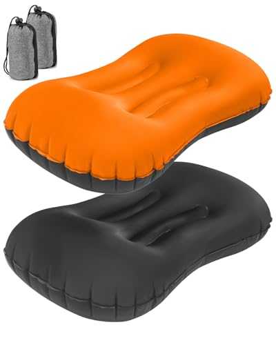 Olutula 2Pack Inflatable Camping Pillows, Camping Pillow for Neck and Lumbar Support, Ultralight TPU Travel Pillow with Quick Inflate/Deflate, Compact for Hiking, and Car Travel (Black & Orange)