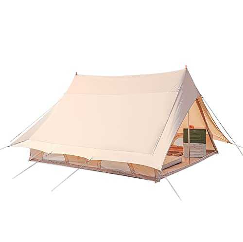 Outdoor Canvas Wall Tent, 4-Season Camping Cabin Tent, Double-layer tent door mesh, for Camping Large Cotton Pyramid Tent, for Family Camping Outdoor Hunting