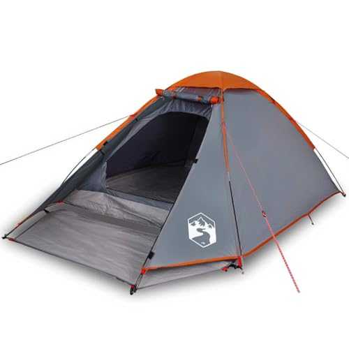 vidaXL Camping Tent Dome - 4-Person Lightweight Grey/Orange - Waterproof with Detachable Rainfly/E-Port - 310 x 240 x 130 cm