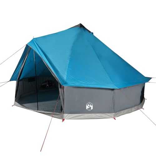 vidaXL 6-Person Tipi Family Camping Tent - Lightweight Blue Polyester, Waterproof, Taped Seams with E-Port and Mesh Walls for Ventilation
