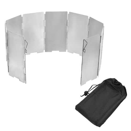 PATIKIL 25.8" x 5.3" Windscreen Camping Stove, Mini 9 Plates Heat Shield Stove Windshield Lightweight Folding with Drawstring Bag for Camping Alcohol Stoves