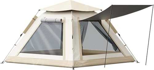 KRXSOBNV, Oxford Cloth Family Tent with Bag and Large Mesh Window, 3-4 Person Foldable Automatic Camping Tent for Camping, Travel, Backpacking, Hiking, Outdoor,Outdoor Tent(215x215x142 cm)