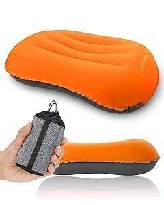 Trongle Premium Inflatable Travel Pillow, Ultra-Compact & Lightweight Camping Pillow for Neck Support, Ergonomic Design with Storage Pouch, Ideal for Backpacking, Airplanes, Car Trips (3.5 oz, Orange)