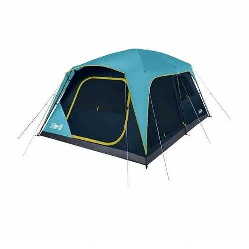 Coleman Skylodge 10-Person Instant Camping Tent with E-Port, Mesh Storage Pockets, Ground Vent, WeatherTec System, and Carry Bag, Blue and Black