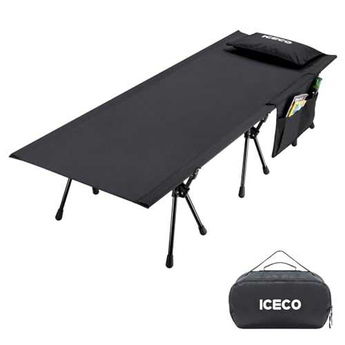 ICECO FC190 Camping Cot for Adults, Portable Bed Sleeping Cot, Ultra-Stable Folding Bed Supports 400 Lbs, Ideal for Tent, Outdoor, Hiking, Travel, RV, Beach (Enhanced Model)