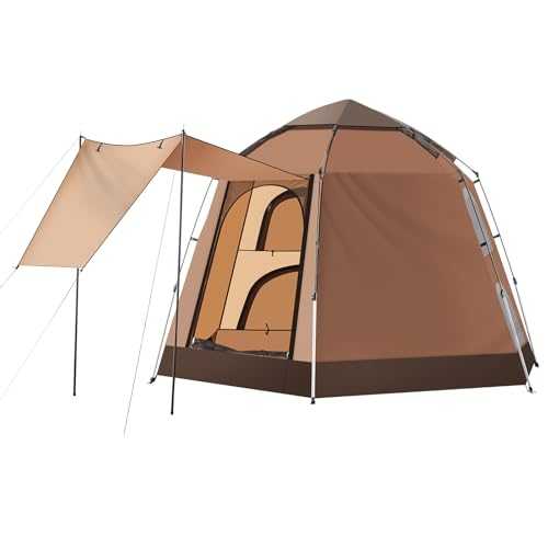 TUKAILAI Instant Camping Tent, Hexagonal Design Automatic Dome Tent with 4 Mesh Windows and 1 Door, Easy Setup Pop Up Tent with Vestibule & Rainfly