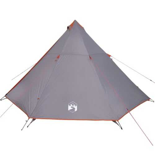 vidaXL Tipi Family Tent 8-Person - Grey/Orange Waterproof Camping Teepee with E-Port, Air Vent, Lightweight Design, and Easy Access