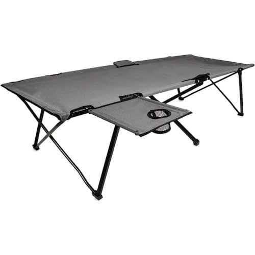 ROUZIHU Camping Cot With Removable Side Table Extra Wide Cot Fits Adults Up To 6ft 6in or 300lbs Carry Bag