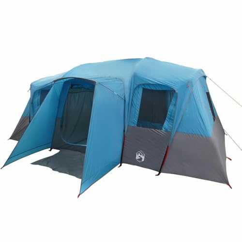 vidaXL Family Tent Tunnel - 16-Person Lightweight Dome - Waterproof & Wind-Resistant Camping Tent, Blue - Easy Setup with E-Port, Tent with Seven Windows and Carry Bag