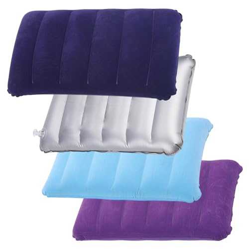 Yeory 4Pcs Inflatable Pillow for Camping, Soft PVC Flocked Surface Blow Up Travel Pillow for Camping Holidays Fishing and Travel Comfort, Inflatable