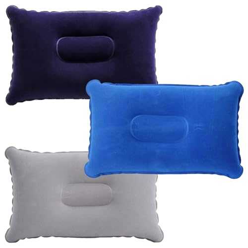 3PCS Inflatable Pillows, Blow Up Pillow 34 * 22CM Soft Flocked Surface Air Pillow Portable Water Resistant Ultra Light Blow Up Pillow Compressible Camping Travel Pillow For Travel Camping Fishing