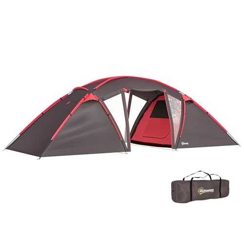 Outsunny 4-6 Man Family Camping Tent w/ 2 Bedrooms and a Living Room, Waterproof Tunnel Tent w/Sewn In Groundsheet, Doors, Windows, Carry Bag