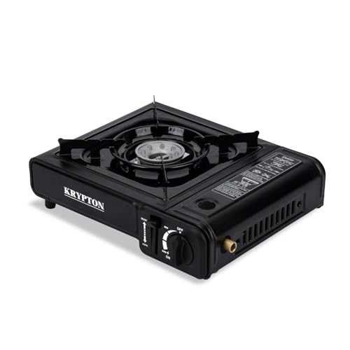 Krypton Portable Gas Stove Single Burner - Stainless Steel Top, Dual Safety Valve, Over-Pressure Protection - Camping Stove - Plastic Case, Die-Cast Aluminium Burner, Butane Gas - Outdoor and Indoor