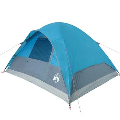 vidaXL Waterproof Dome Tent for 6-Person - Blue Polyester Family Camping Shelter with Detachable Rainfly, Ventilation and Electrical Access