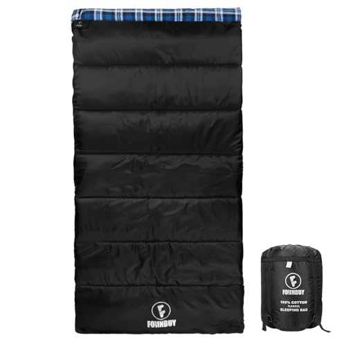 FORINBUY Flannel Sleeping Bag for Adults, 3 Season Camping Envelope Sleeping Bag, Comfortable & Warm Cotton Sleeping Bag for Indoor and Outdoor Use with Compression Sack