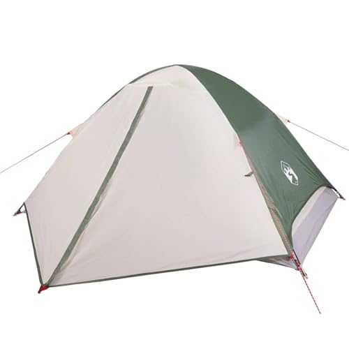 vidaXL 2-Person Dome Camping Tent - Green Waterproof Polyester with PU Coating, E-Port, Mesh Walls for Ventilation, Detachable Rainfly, Easy Access